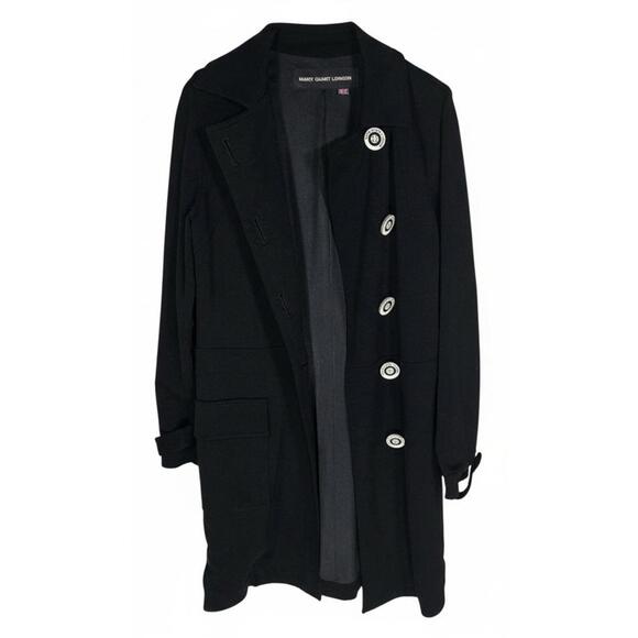 Y2K Mary Quant London Black Stretch Coat White Daisy Buttons Size 8 Japan Mod - Picture 3 of 14